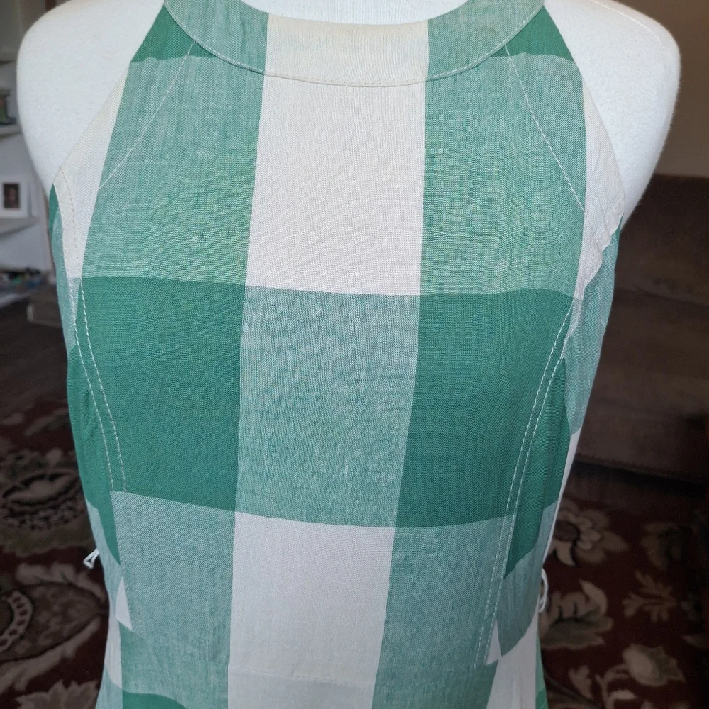 Maeve Anthropology Green and White Checkered Dress Size 10 - Picture 2 of 13